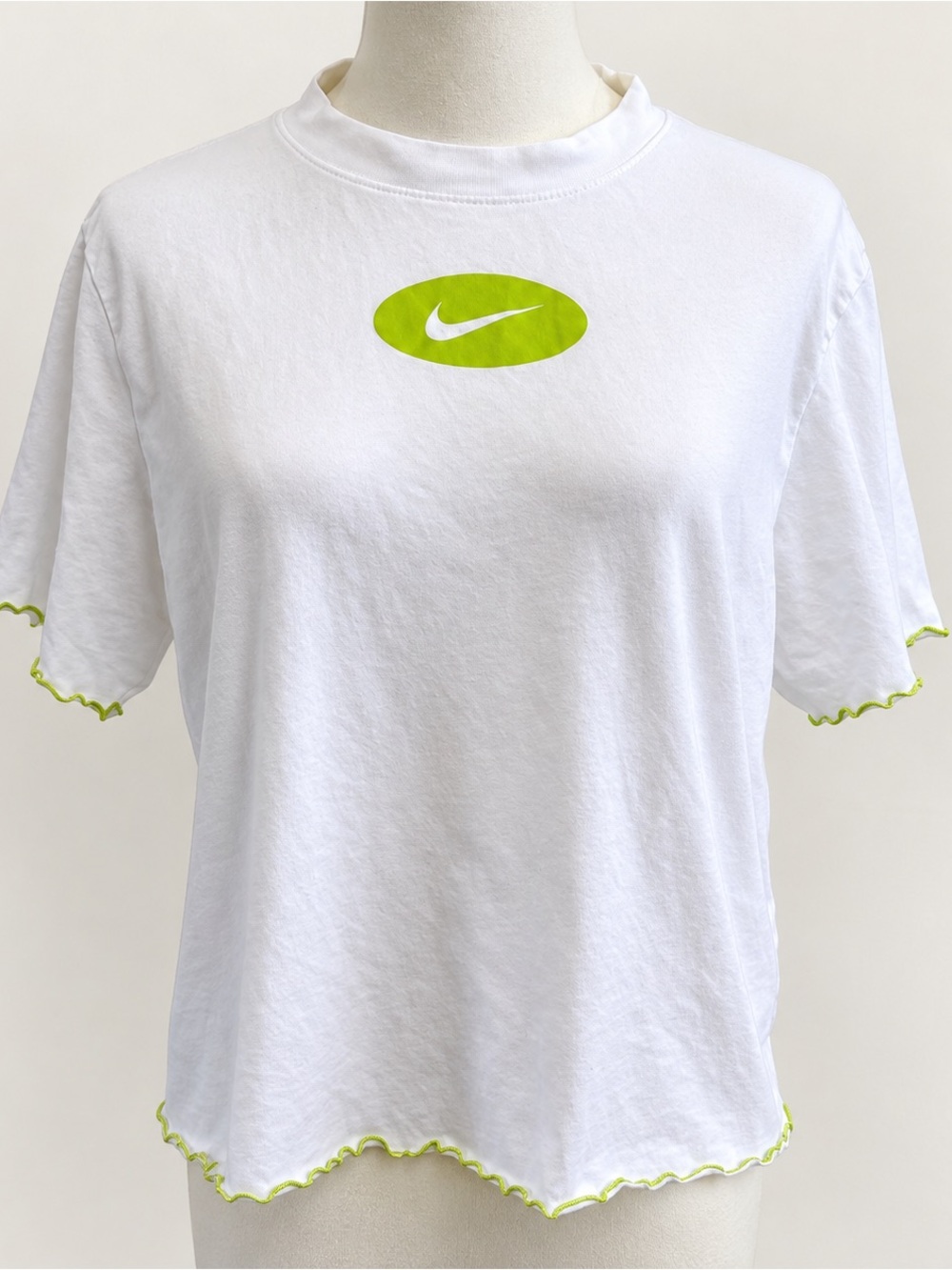 Nike Dri-FIT Crop Tee Womens XL White Green Y2K Workout Casual